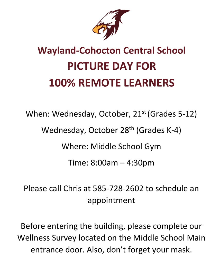 100 Remote Student Picture Schedule WaylandCohocton Elementary