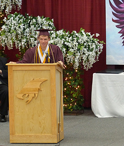 Salutatorian Jack Mulford (student-selected speaker) gives a student commencement speech.